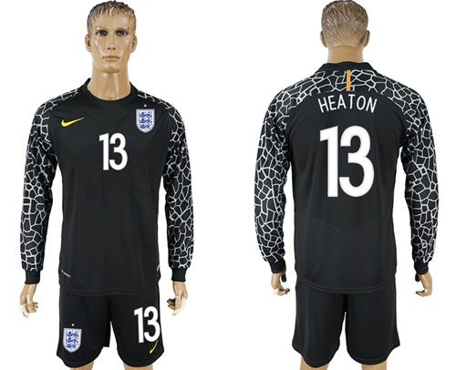England #13 Heaton Black Long Sleeves Goalkeeper Soccer Country Jersey - Click Image to Close